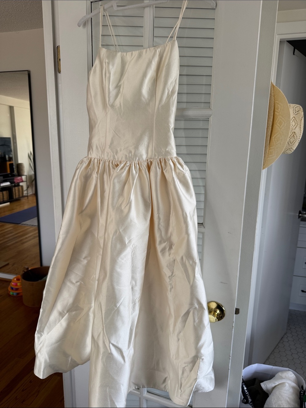 Ivory Satin Spaghetti-Strap Dress